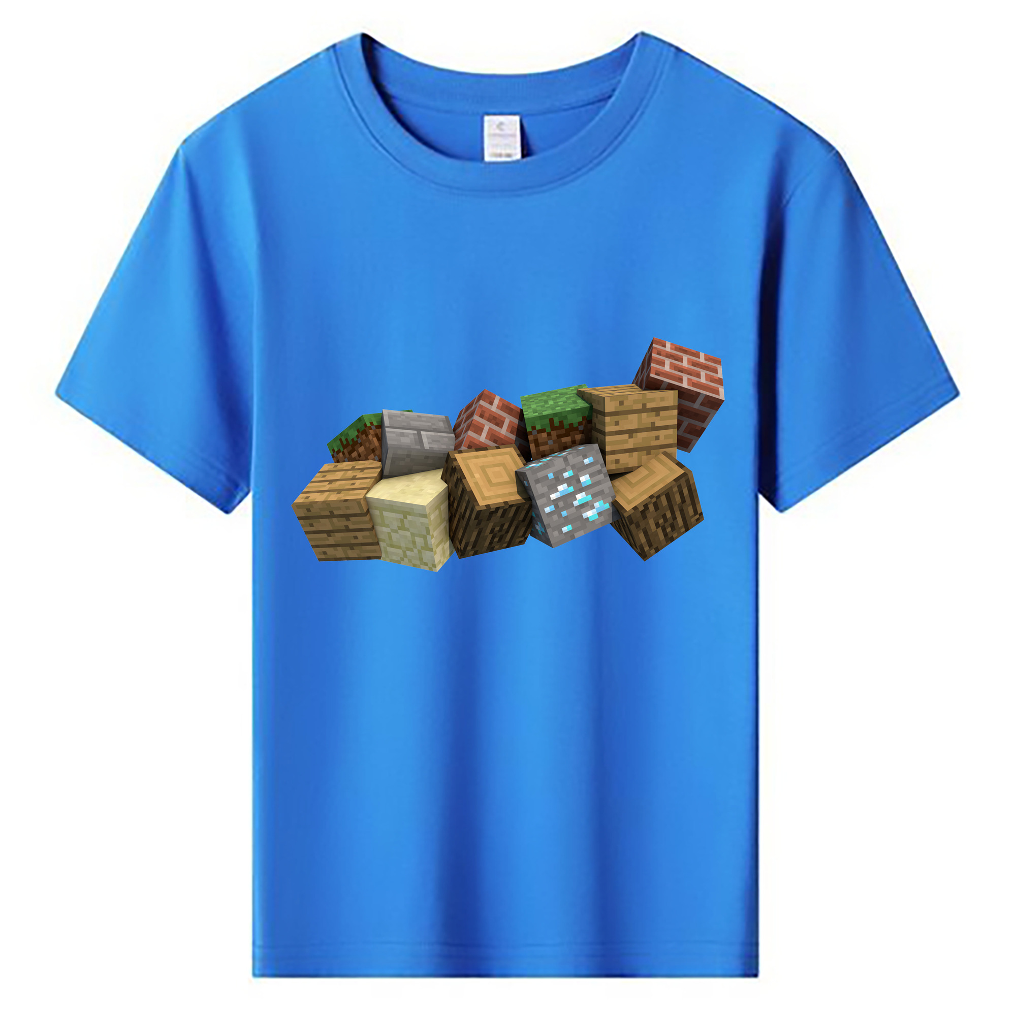 （画像用） マインクラフト ブロックの世界 Minecraft MC Block world 綿100％キッズTシャツ（フロントプリント）